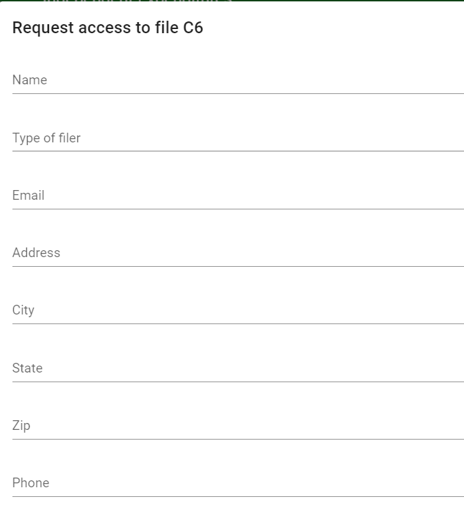 Screen image of Request access with information fields name, email, etc.