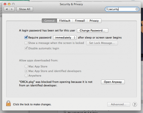 Security and privacy settings screen shot