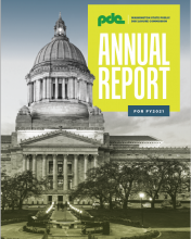 Cover of 2021 annual report showing Capitol Dome and PDC logo